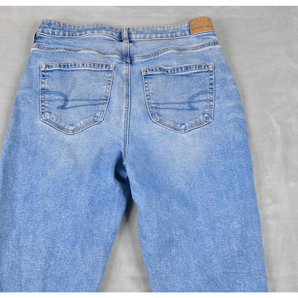 American Eagle Mom Jeans Womens 8 Long (28x30) Distressed Hi-Rise Blue Denim - Picture 7 of 11